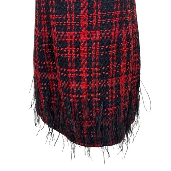 ANTONIO MELANI Irine Tweed Feather Sleeveless Sheath Dress Red Black Size 4 NEW - Picture 4 of 11